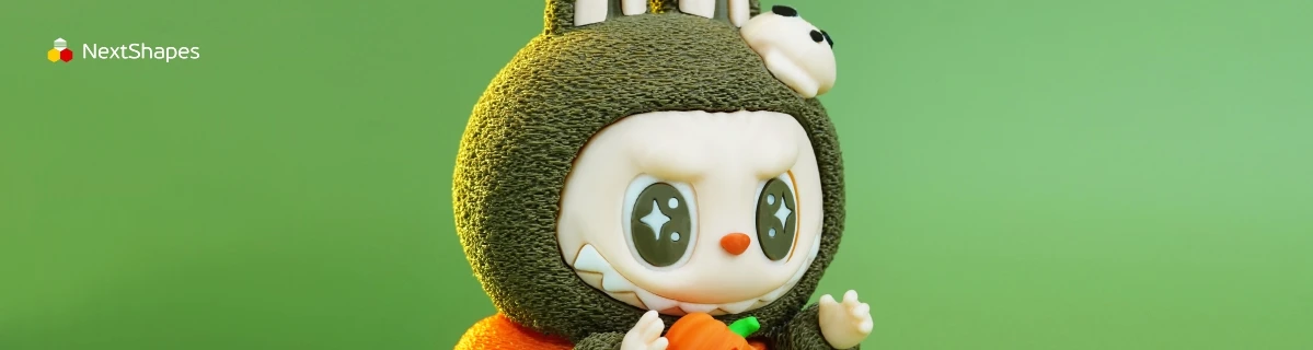 Close-up of 3D printed Labubu pumpkin figure made with NextShapes Standard PLA filament, showcasing smooth surface finish, precise facial details, and adorable expression