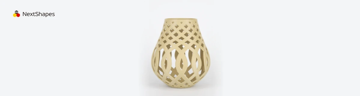 Display of 3D printed lattice vase made with NextShapes Standard PLA filament, showcasing smooth surface finish, zero warpage, and clog-free printing performance