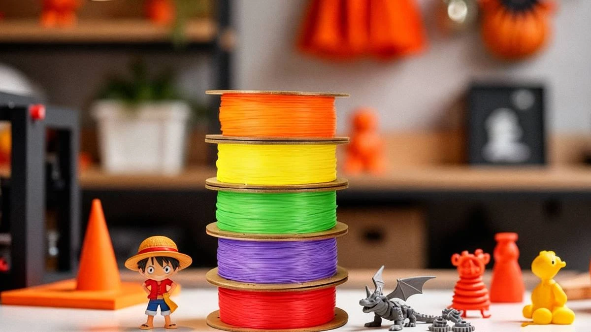 Scene display of 3D printed anime figurines and creative items made with NextShapes Standard PLA filament, showcasing vibrant color options, smooth surface finish, and dimensional stability