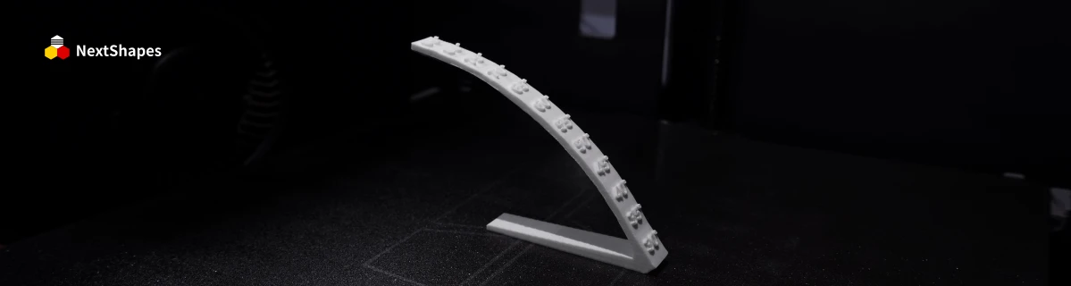 Close-up of a 3D printed curved part made with NextShapes Standard PLA filament, showcasing clog-free high-speed printing results and refined surface texture