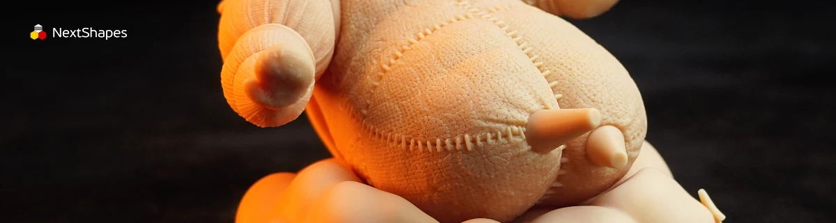 Close-up of 3D printed Eskier character model's intricate details made with NextShapes Standard Pro Rigid Resin, highlighting easy support removal, scratch-resistant surface, and precise texture reproduction