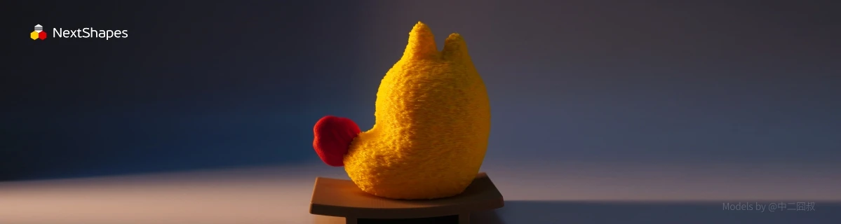 Back view of 3D printed "Tempura Shrimp" Labubu figure made with NextShapes Standard PLA filament, highlighting smooth natural curves, precise texture details, and vibrant color reproduction