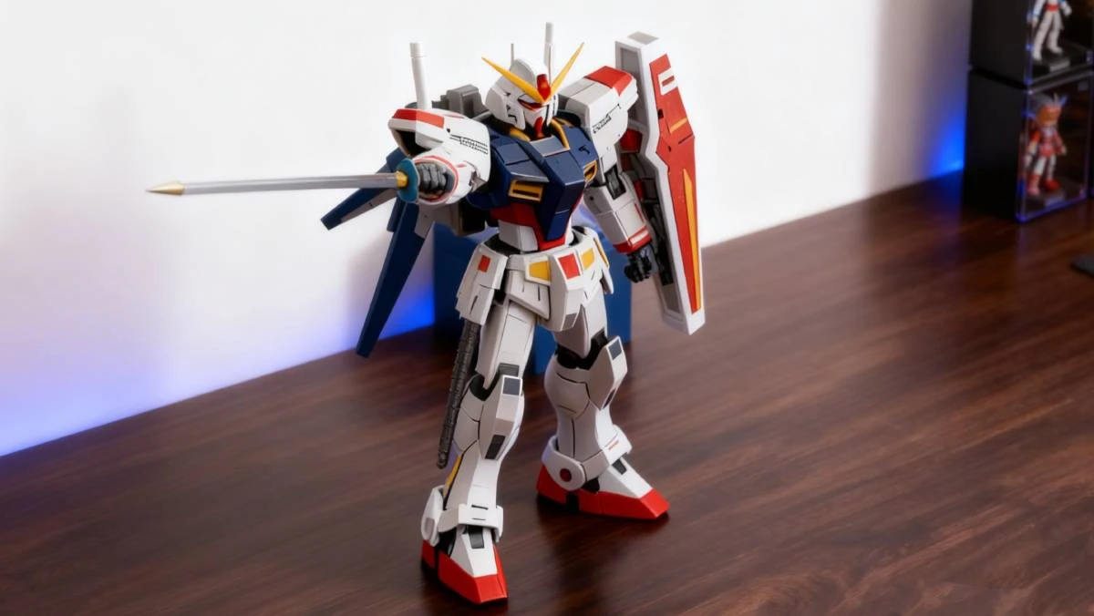 Detail display of 3D printed single Gundam model made with NextShapes Standard PLA filament, showcasing precise proportions, strong layer adhesion, and high-speed printing capability