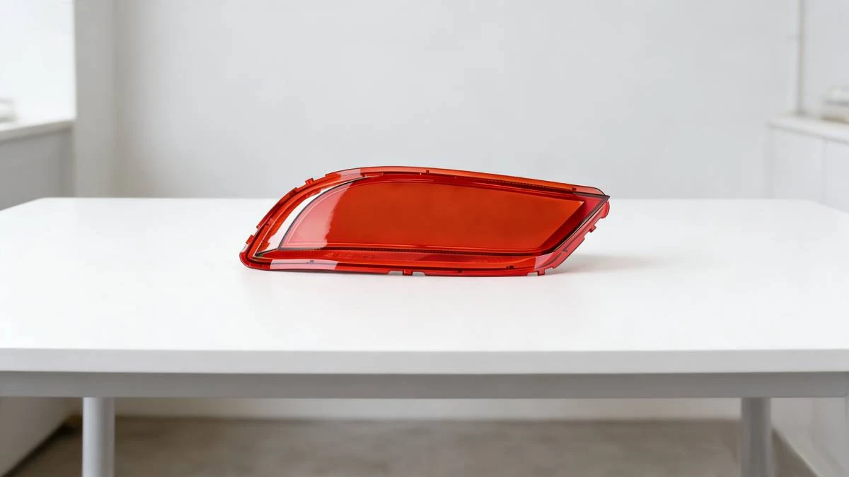 Detail display of 3D printed automotive headlight lens made with NextShapes Precision Clear, showcasing precise dimensional accuracy and optical uniformity for functional testing