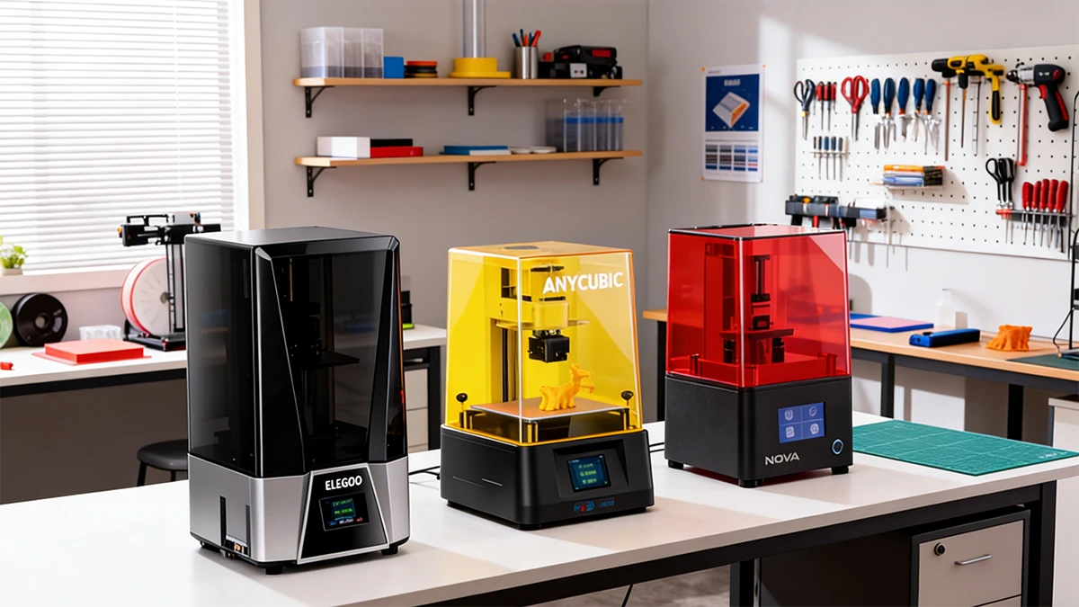 Display of multi-printer array in creative studio using NextShapes Standard Pro Resin, demonstrating agile and efficient production workflow