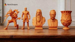 3D printed anime figurines, busts, and decorative vase made with NextShapes High Resolution 8K Pro Resin, showcasing ultra-fine detail reproduction