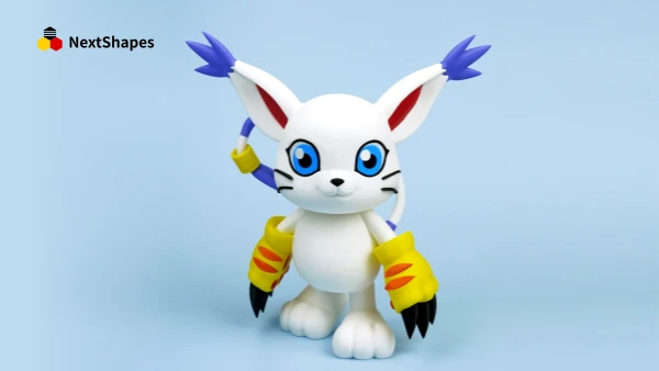 Front view of 3D printed Gatomon (Digimon/Pokemon) figure made with NextShapes Standard PLA filament, showcasing delicate texture, precise dimensional accuracy, and vibrant color details