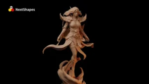Bust view of a 3D printed fantasy female character sculpture made with NextShapes Standard Pro Rigid Resin, showcasing intricate armor details, smooth surface finish, and high detail fidelity