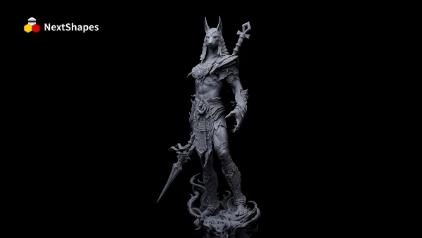 Bust view of a 3D printed fantasy character sculpture made with NextShapes Standard Pro Rigid Resin, showcasing intricate armor textures, precise detail reproduction, and exceptional hardness
