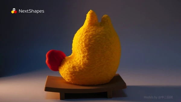 Back view of 3D printed "Tempura Shrimp" Labubu figure made with NextShapes Standard PLA filament, highlighting smooth natural curves, precise texture details, and vibrant color reproduction