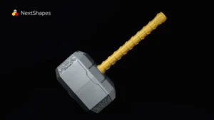 Head view of 3D printed Thor's Hammer (Mjolnir) made with NextShapes Standard PLA filament, showcasing refined texture, intricate carvings, and excellent warp resistance