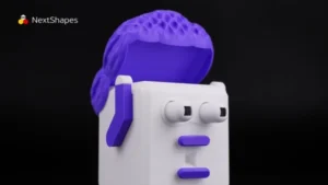 Panoramic view of 3D printed cartoon block figure made with NextShapes Standard PLA filament, showcasing near-zero clogging performance, smooth surface finish, and consistent color