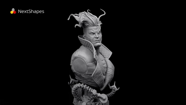 Close-up of 3D printed game character head details made with NextShapes Standard Pro Rigid Resin, showcasing high precision, glass-smooth surface finish, and intricate facial features