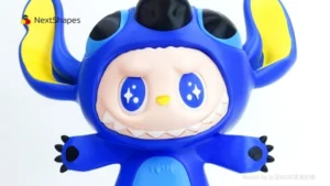 Full view of 3D printed Stitch + Labubu crossover figure made with NextShapes Standard PLA filament, showcasing seamless blend of character features, smooth surface transitions, and sharp edges