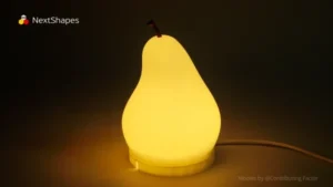 Scene display of 3D printed pear-shaped lamp made with NextShapes Standard PLA filament, showcasing smooth surface finish, zero warpage, and aesthetic functional design