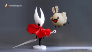 Dual-character set display of 3D printed Hollow Knight models made with NextShapes Standard PLA filament, highlighting consistent diameter control, tangle-free feeding, and vibrant color consistency