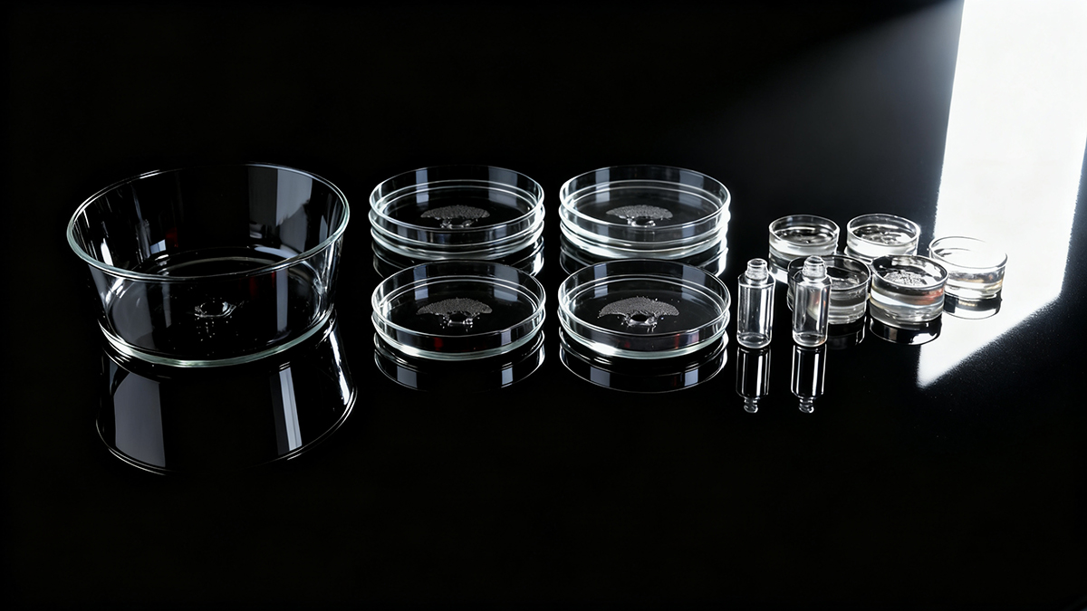 3D printed transparent labware and optical components made with NextShapes Precision Clear Resin, suitable for fluid dynamics research and educational visualization