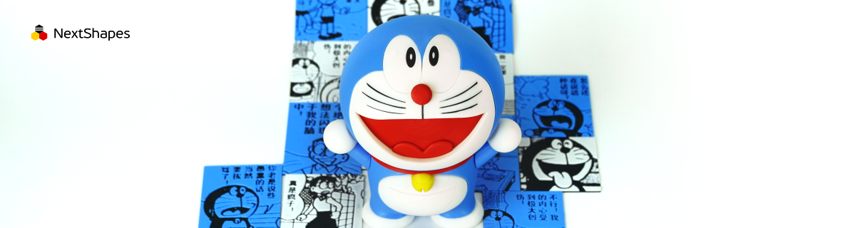 NextShapes Standard PLA 3D printed Doraemon figurine, demonstrating accurate dimensions and easy assembly.