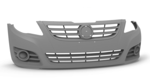 Grey 3D printed automotive bumper prototype made with NextShapes SLA resin, highlighting dimensional stability and fine detail for automotive design validation