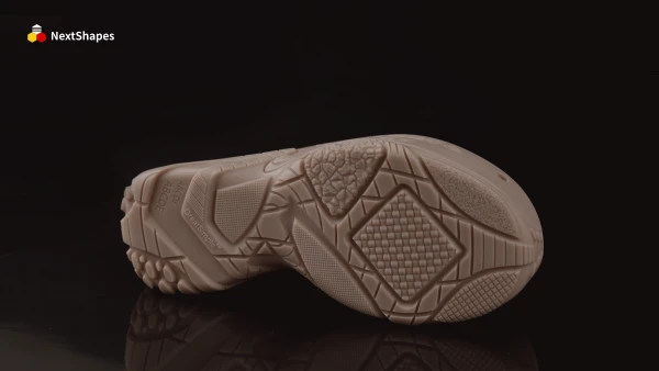 Full view of 3D printed shoe sole mold made with NextShapes MS1920 resin, demonstrating high precision, precise dimensions, and intricate anti-slip tread design