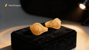Display of 3D printed dual lace rings made with NextShapes High Resolution 8K Pro Red Wax Resin, highlighting clean edges and consistent dimensional accuracy