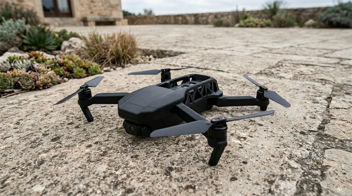 Outdoor display of 3D printed industrial inspection drone made with NextShapes PLA CF filament, showcasing high-stiffness structural performance
