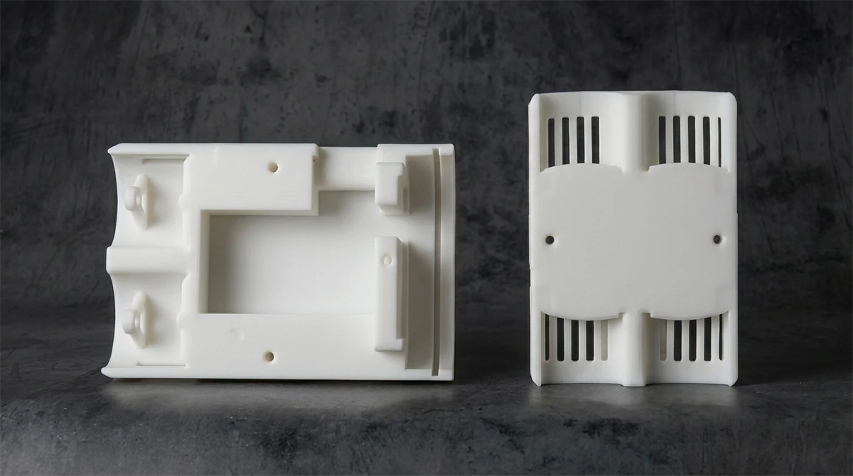 Display of 3D printed white functional enclosures made with NextShapes ABS Like Plus Resin, showcasing precision and durability for assembly testing