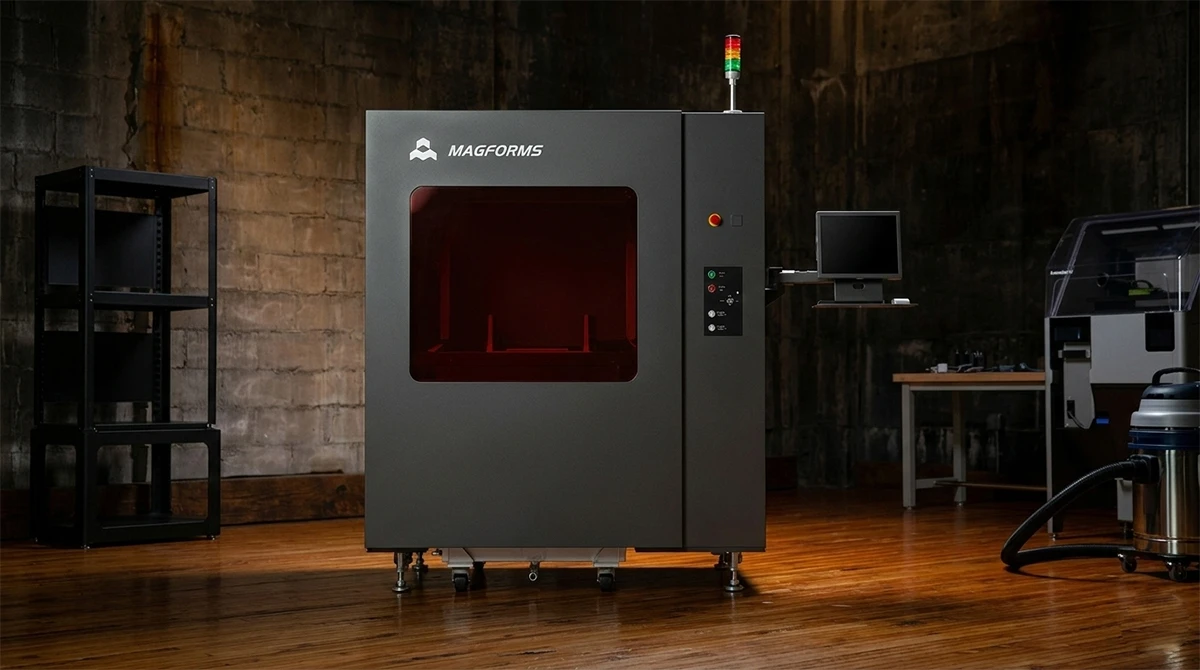 Scene display of industrial SLA 3D printer using NextShapes Precision ABS Gray Resin, showcasing professional production environment