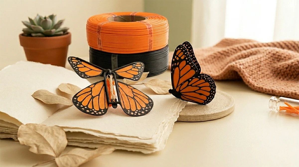 NextShapes-Standard-PLA-Filament-3D-printed-butterfly-decorations-and-filament-spools-display