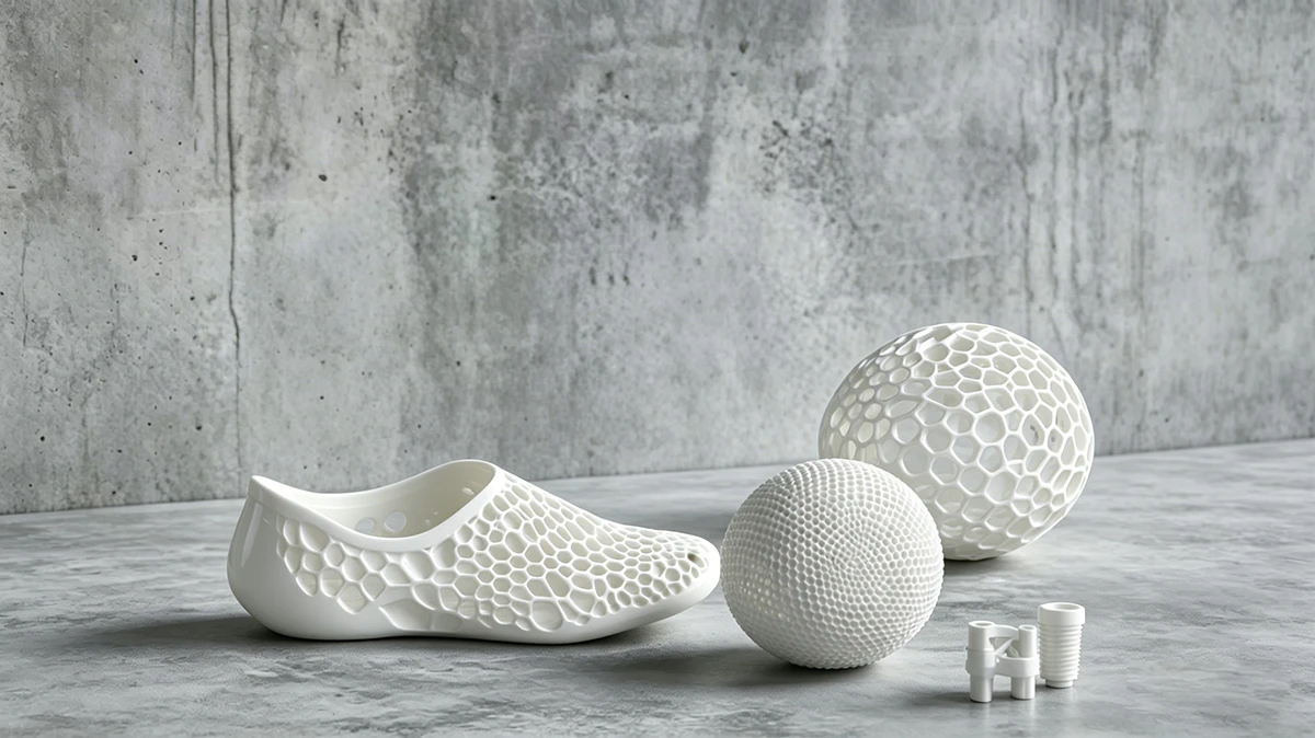 NextShapes-Flexible-Resin-3D-printed-flexible-shoe-and-lattice-structures-display