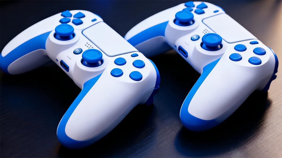 Display of 3D printed dual-color gamepad prototypes made with NextShapes Standard Pro Resin, highlighting CMF iteration capability