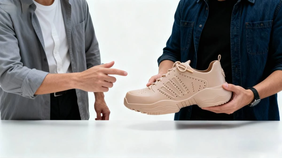 Handheld evaluation display of 3D printed shoe mold made with NextShapes Precision Model Resin, highlighting dimensional accuracy and real-world usability