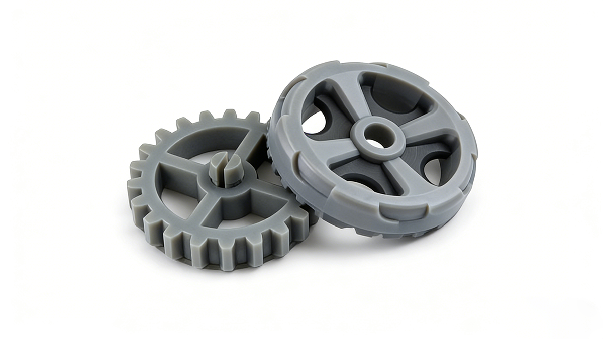 3D printed gears made with NextShapes Precision ABS resin, demonstrating high precision and dimensional accuracy