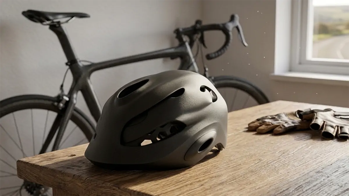 3d printed cycling helmet and riding gear display
