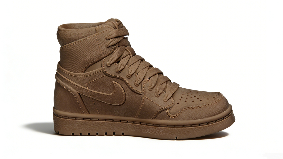Highly detailed 3D printed high-top sneaker prototype, showcasing fine texture from Shoe Mold & Head Sculpt Resin