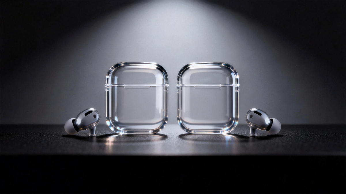 Transparent earbud cases and earphones printed with Precision Clear resin, demonstrating colorless, bubble-free clarity for consumer electronics prototyping.