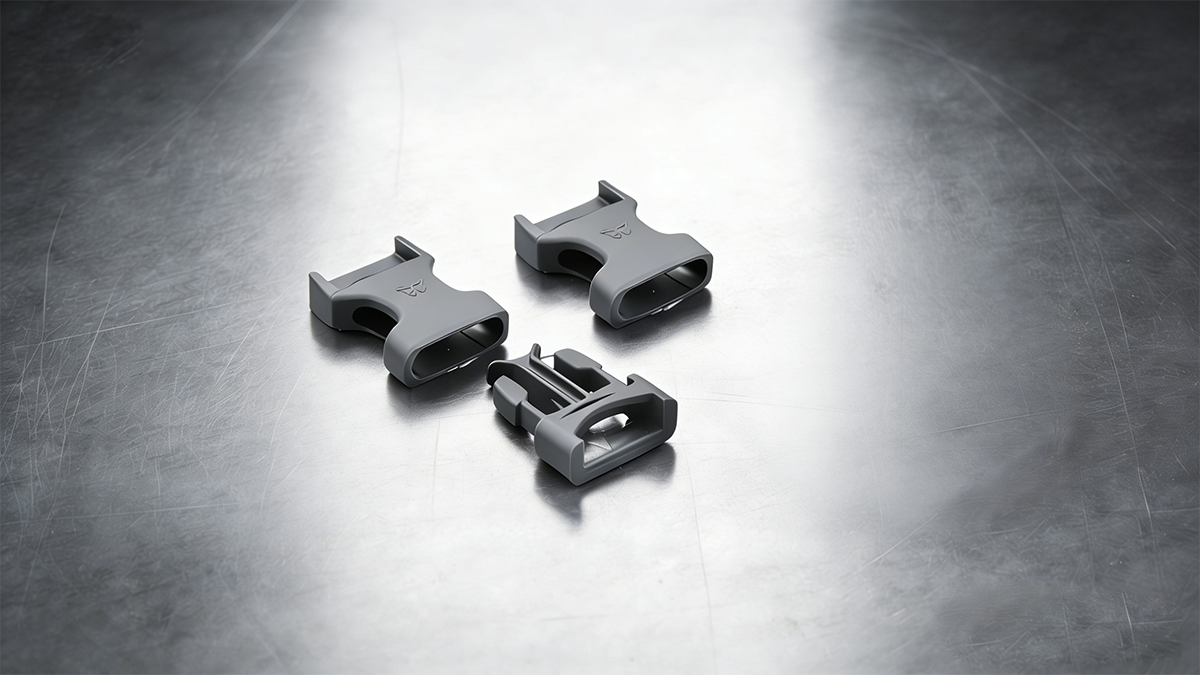 3D printed snap-fit components made with Precision ABS resin, showing the material's strength and assembly capability