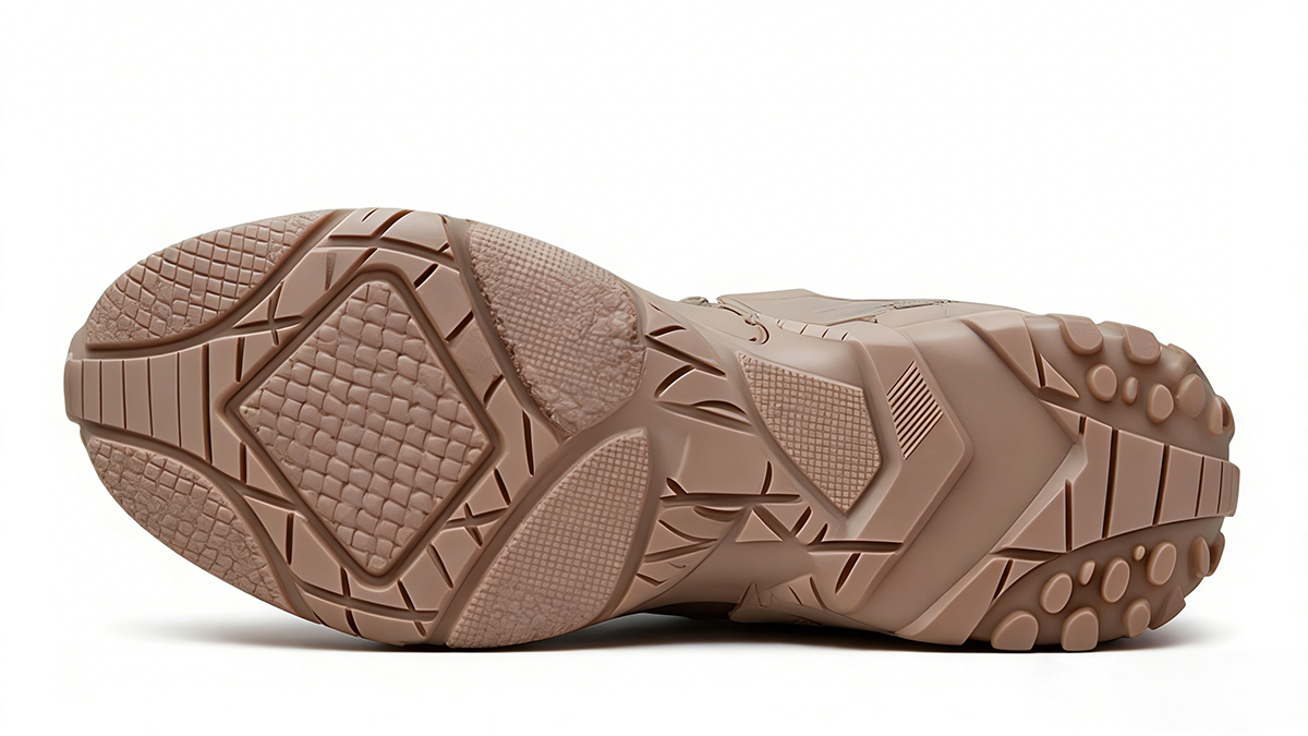 High-resolution shot of a completed 3D printed shoe sole prototype, showing dimensional accuracy and complex pattern detail