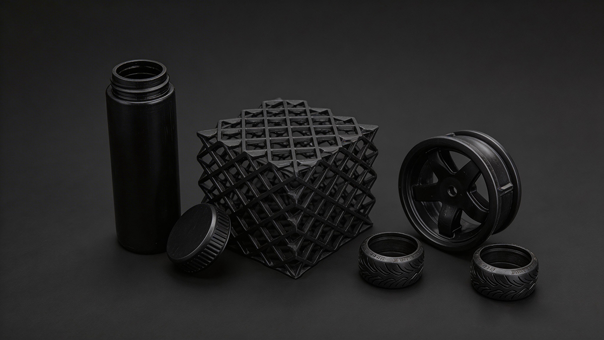 Elastic resin 3D printed lattice buffer structure and multi-size flexible tire rings, demonstrating high elasticity, layer adhesion and dimensional stability of NextShapes flexible photopolymer resin
