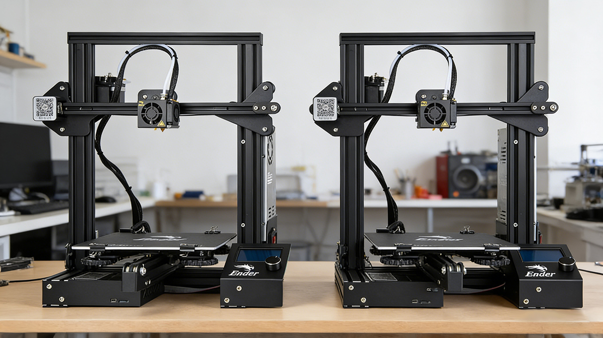 Two desktop FDM 3D printers ready for printing cute IP characters with NextShapes Standard PLA filament, showing the accessible setup for hobbyists and designers