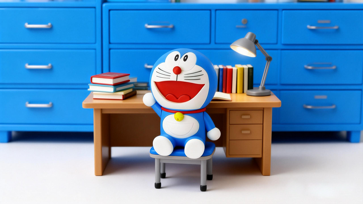 3D printed Doraemon figurine made with Standard PLA filament, showcasing beginner-friendly 3D printing for custom character collectibles.