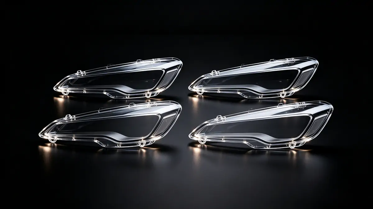 transparent lamp shades against black background highlighting clear glossy finish